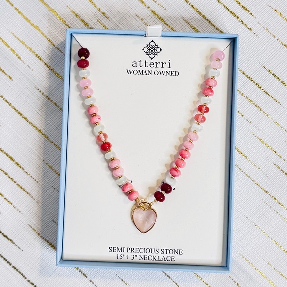 Atterri Semi-Precious Stone Heart Necklace | 15” + 3” Extender - Picture 6 of 6